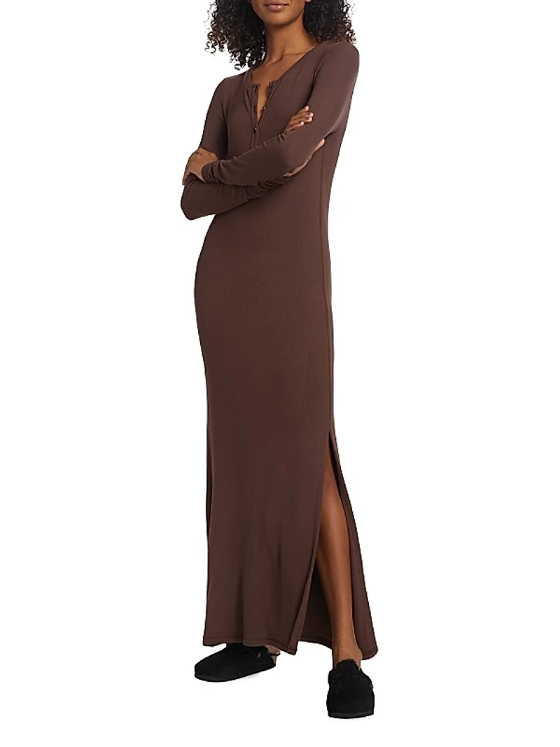 Modal Rib Henley Maxi Dress