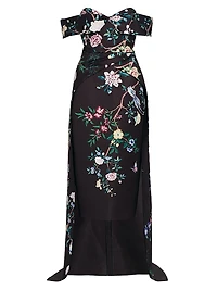 Paradise-Print Duchesse Satin Gown