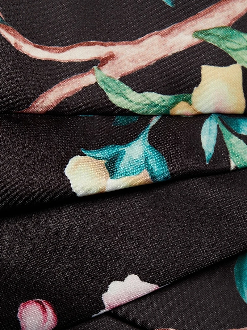 Paradise-Print Duchesse Satin Gown