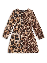 Girl's Animal-Print Chiffon Midi-Dress