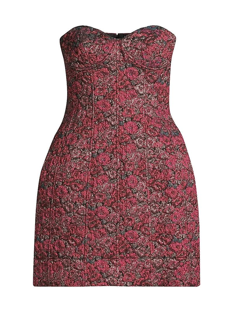 Floral Jacquard Strapless Minidress