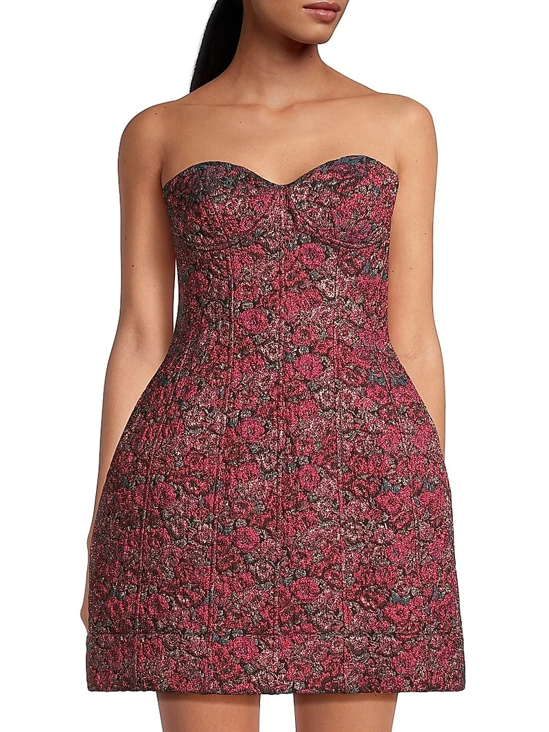 Floral Jacquard Strapless Minidress