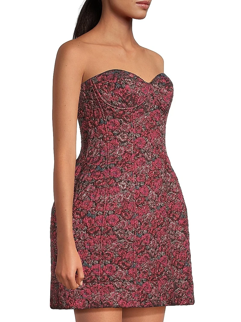 Floral Jacquard Strapless Minidress