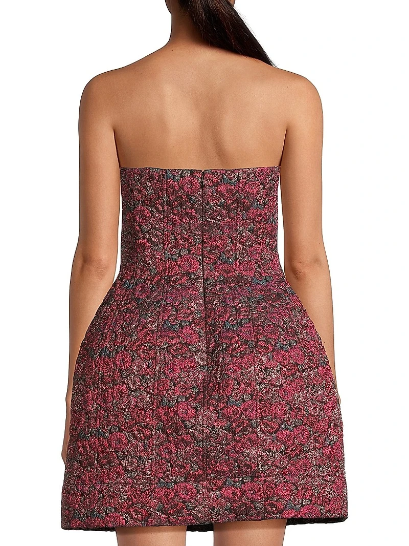 Floral Jacquard Strapless Minidress