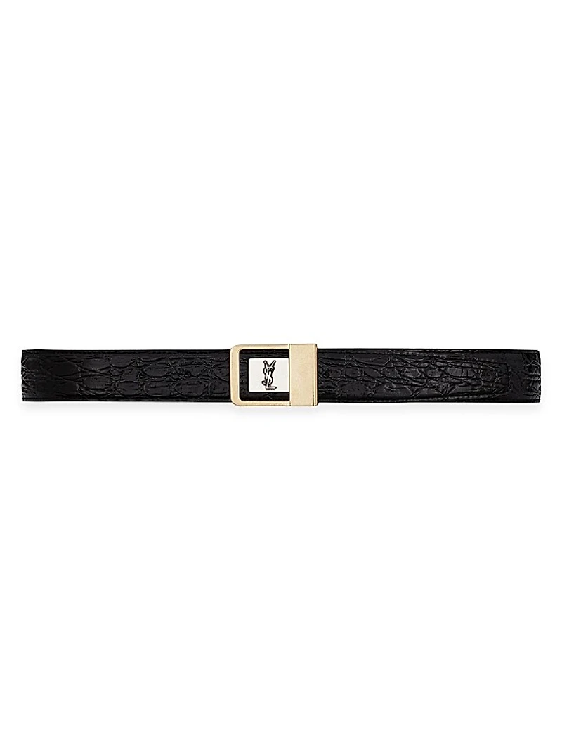LA 66 Mixed Metal Buckle Belt in Crocodile-Embossed Leather