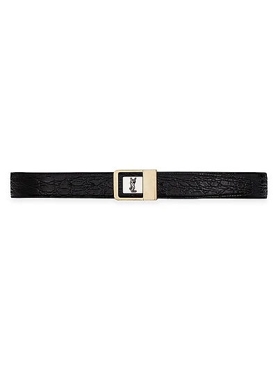 LA 66 Mixed Metal Buckle Belt in Crocodile-Embossed Leather