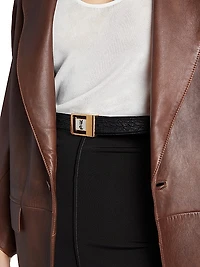 LA 66 Mixed Metal Buckle Belt in Crocodile-Embossed Leather