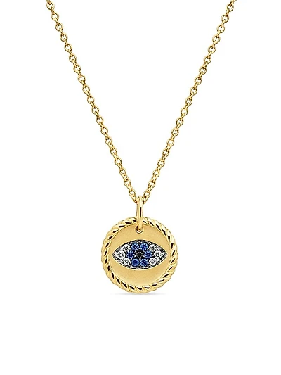Cable Collectibles Evil Eye Necklace in 18K Yellow Gold with Pavé Blue Sapphires and Diamonds, 11mm
