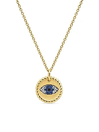Cable Collectibles Evil Eye Necklace in 18K Yellow Gold with Pavé Blue Sapphires and Diamonds, 11mm