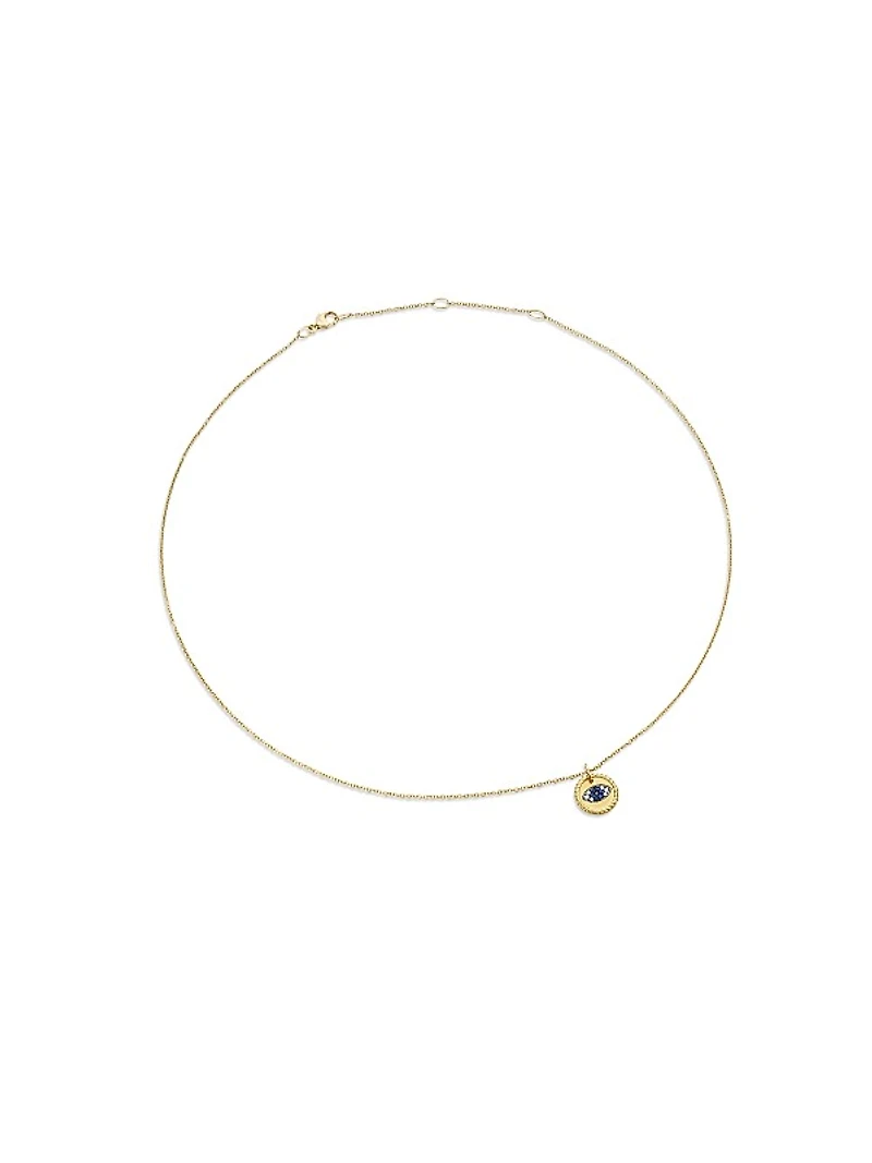Cable Collectibles Evil Eye Necklace in 18K Yellow Gold with Pavé Blue Sapphires and Diamonds, 11mm