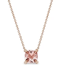 Petite Chatelaine Pendant Necklace in 18K Rose Gold with Morganite and Diamonds, 7mm