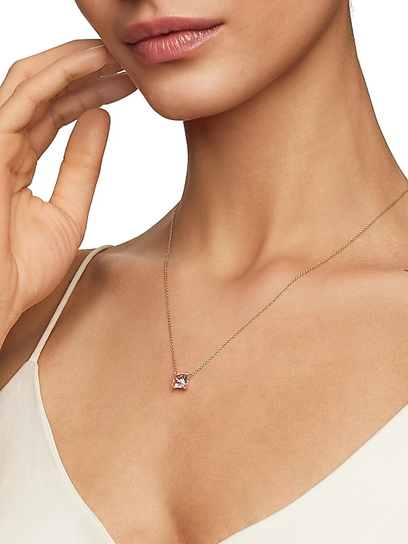 Petite Chatelaine Pendant Necklace in 18K Rose Gold with Morganite and Diamonds, 7mm