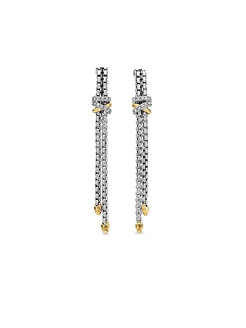 Helena Chain Drop Earrings in Sterling Silver with 18K Yellow Gold and Diamonds, 50.8mm
