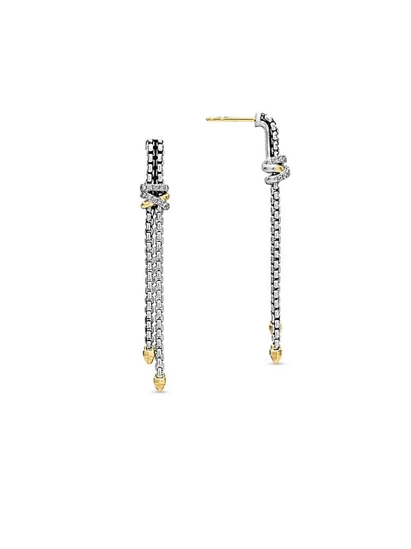 Helena Chain Drop Earrings in Sterling Silver with 18K Yellow Gold and Diamonds, 50.8mm