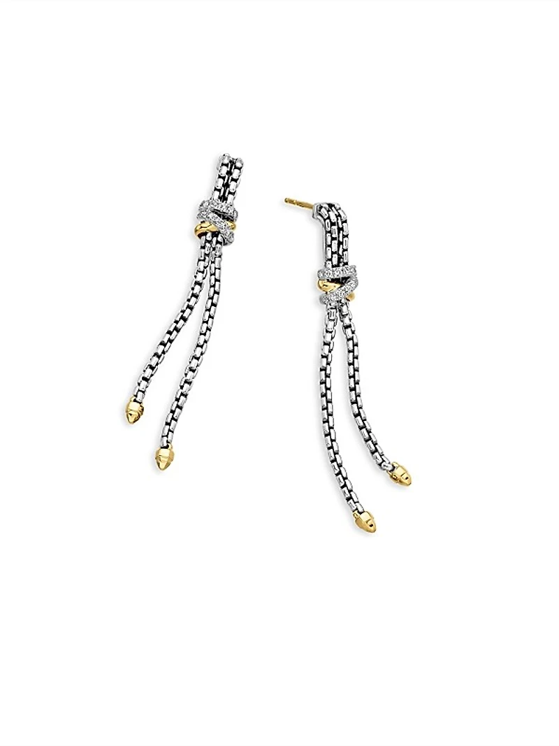Helena Chain Drop Earrings in Sterling Silver with 18K Yellow Gold and Diamonds, 50.8mm