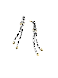 Helena Chain Drop Earrings in Sterling Silver with 18K Yellow Gold and Diamonds, 50.8mm