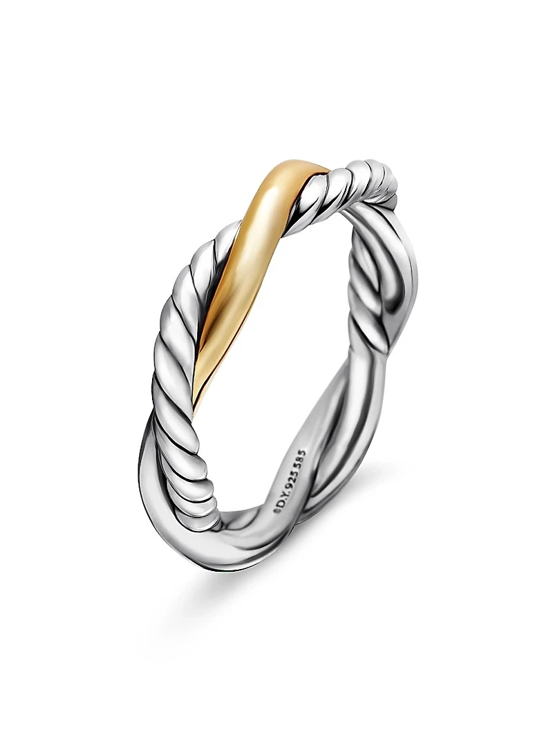 Petite Infinity Band Ring Sterling Silver with 14K Yellow Gold