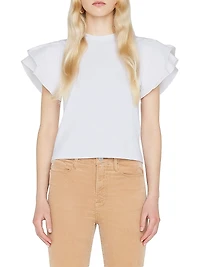 Cotton Puff-Sleeve Crewneck T-Shirt