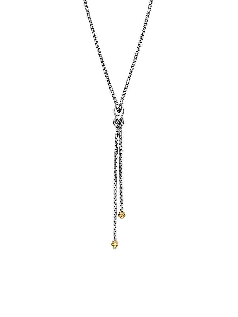 Petite X Lariat Necklace in Sterling Silver with 18K Yellow Gold