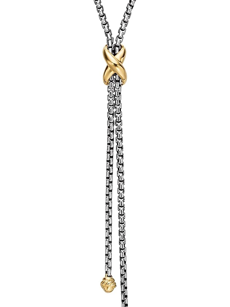 Petite X Lariat Necklace in Sterling Silver with 18K Yellow Gold
