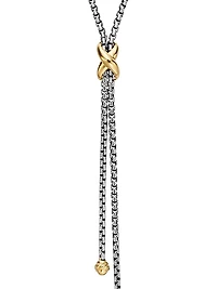 Petite X Lariat Necklace in Sterling Silver with 18K Yellow Gold