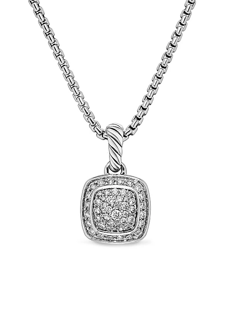 Petite Albion Pendant Necklace in Sterling Silver with Pavé Diamonds, 7mm