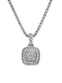 Petite Albion Pendant Necklace in Sterling Silver with Pavé Diamonds, 7mm