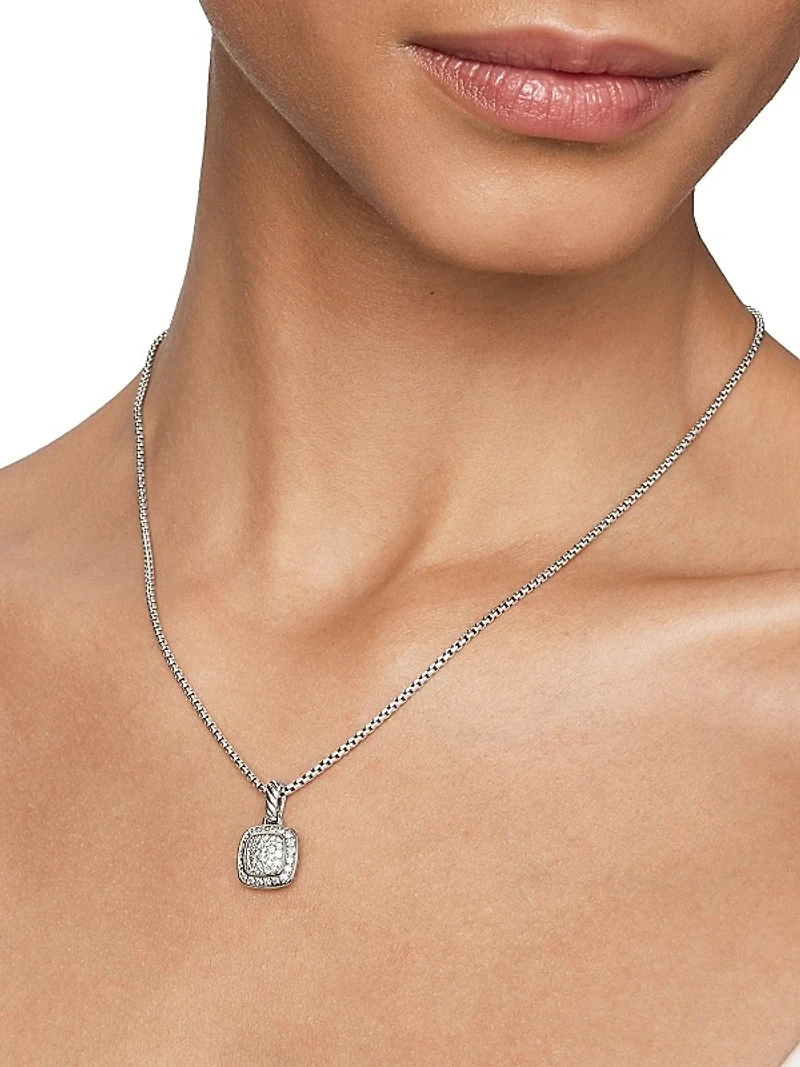 Petite Albion Pendant Necklace in Sterling Silver with Pavé Diamonds, 7mm