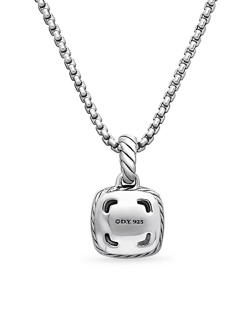 Petite Albion Pendant Necklace in Sterling Silver with Pavé Diamonds, 7mm