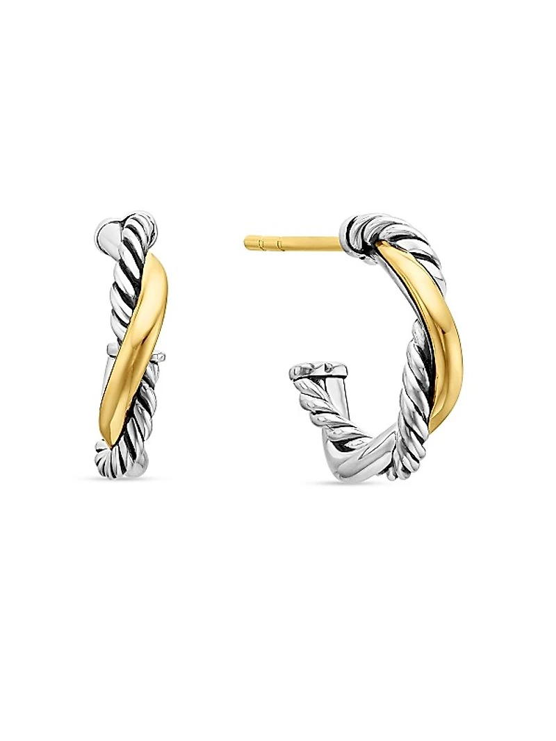 Petite Infinity Huggie Hoop Earrings in Sterling Silver with 14K Yellow Gold, 3mm
