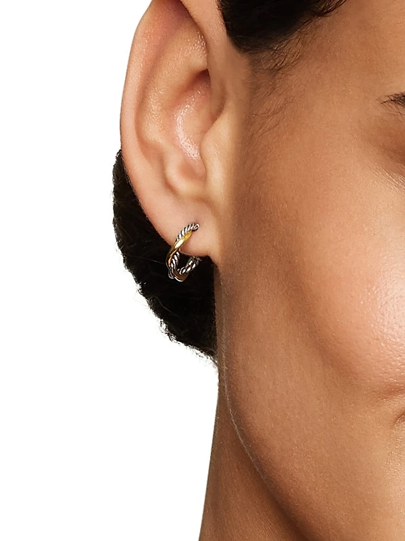 Petite Infinity Huggie Hoop Earrings in Sterling Silver with 14K Yellow Gold, 3mm