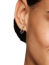 Petite Infinity Huggie Hoop Earrings in Sterling Silver with 14K Yellow Gold, 3mm