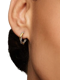 Petite Infinity Huggie Hoop Earrings in Sterling Silver with 14K Yellow Gold, 3mm