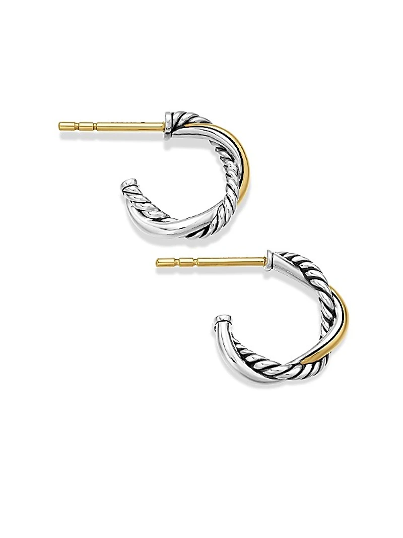 Petite Infinity Huggie Hoop Earrings in Sterling Silver with 14K Yellow Gold, 3mm