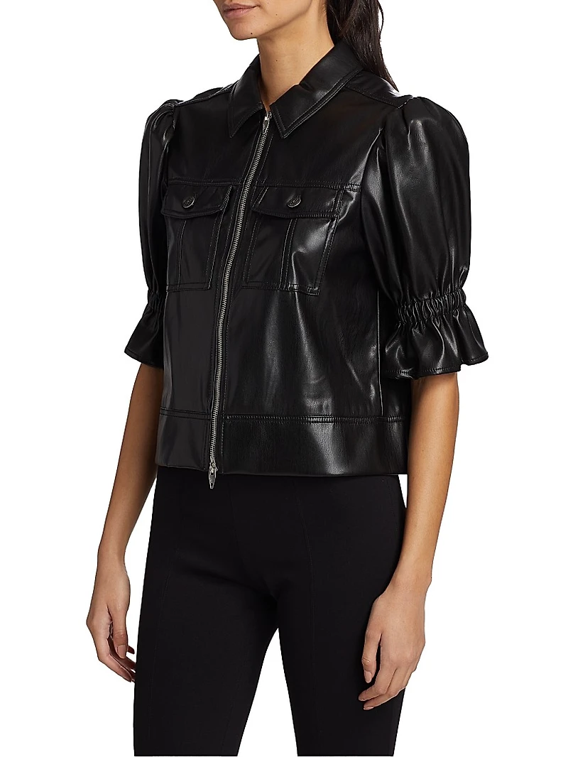 Holly Faux Leather Puff-Sleeve Jacket