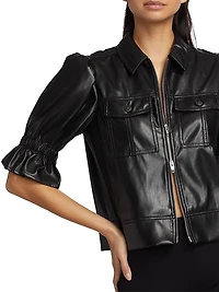 Holly Faux Leather Puff-Sleeve Jacket