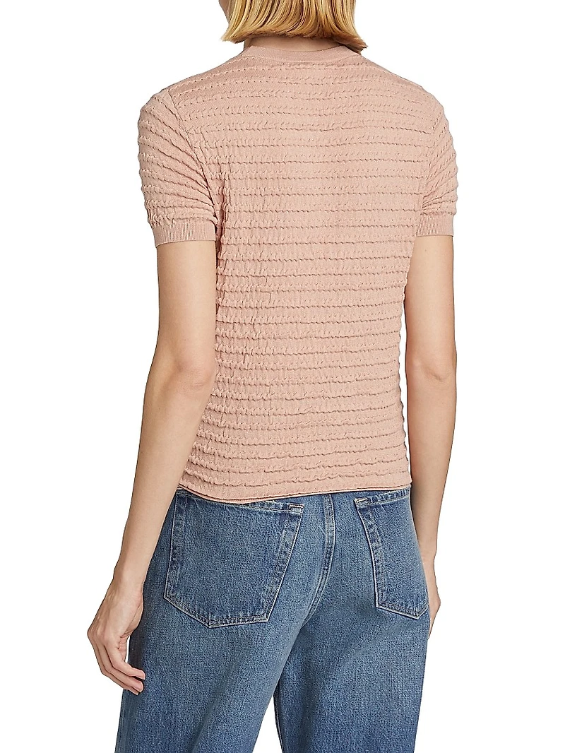 Silk-Blend Smocked Tee