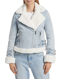 Molly Denim & Faux Fur Moto Jacket
