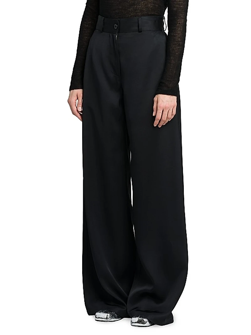 Wide-Leg Twill Trousers