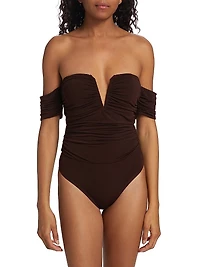 Louis Off-The-Shoulder Ruched Bodysuit