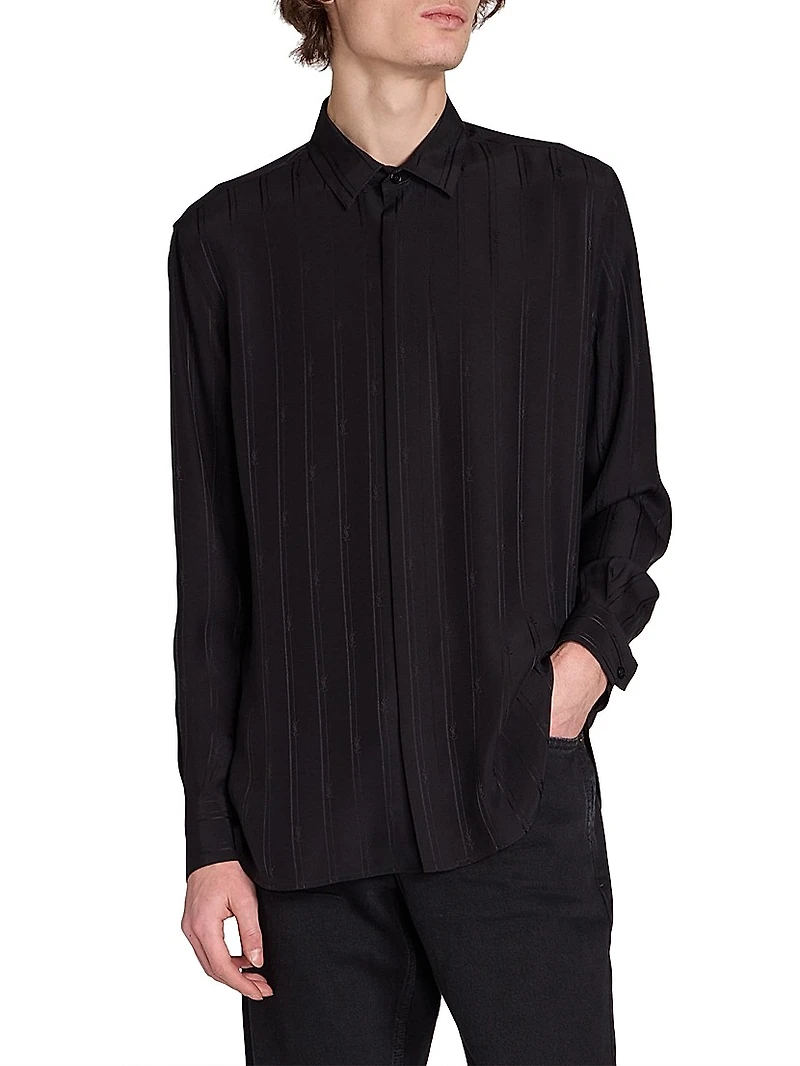 Yves Collar Shirt Matte And Shiny Cassandre Striped Silk