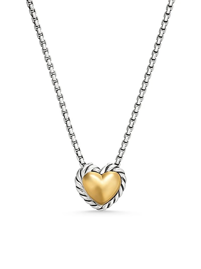 Cable Collectibles Cookie Classic Heart Necklace in Sterling Silver with 18K Yellow Gold, 8.5mm