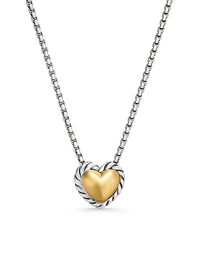 Cable Collectibles Cookie Classic Heart Necklace in Sterling Silver with 18K Yellow Gold, 8.5mm