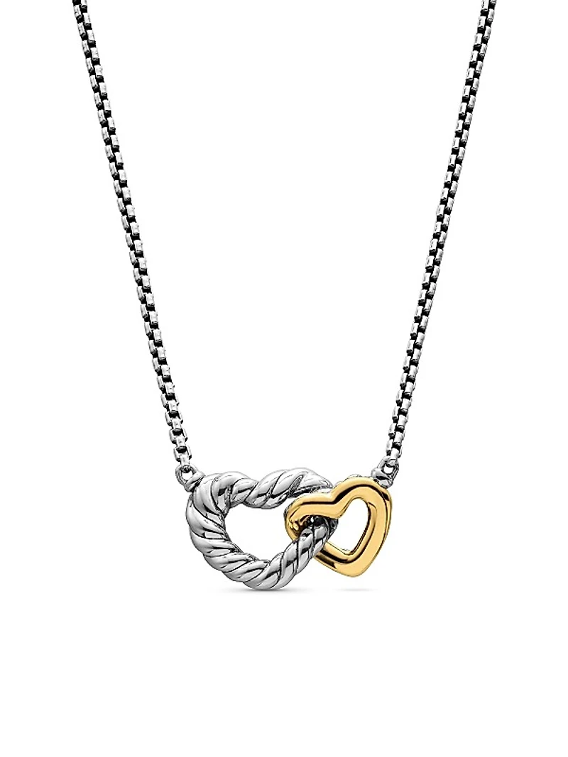 Cable Collectibles Interlocking Heart Necklace in Sterling Silver with 18K Yellow Gold