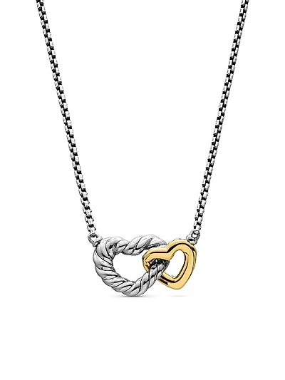 Cable Collectibles Interlocking Heart Necklace in Sterling Silver with 18K Yellow Gold