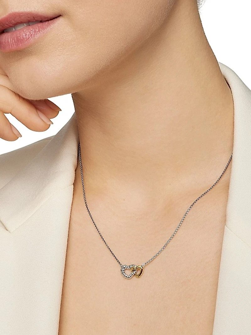 Cable Collectibles Interlocking Heart Necklace in Sterling Silver with 18K Yellow Gold