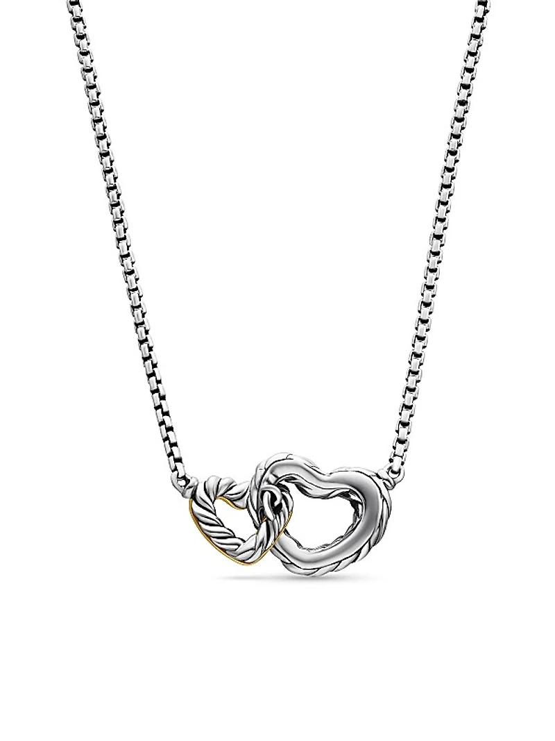 Cable Collectibles Interlocking Heart Necklace in Sterling Silver with 18K Yellow Gold