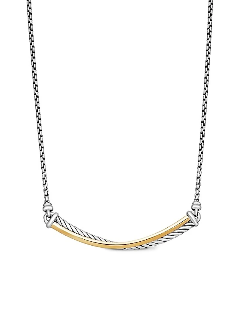 Crossover Bar Necklace in Sterling Silver with 18K Yellow Gold