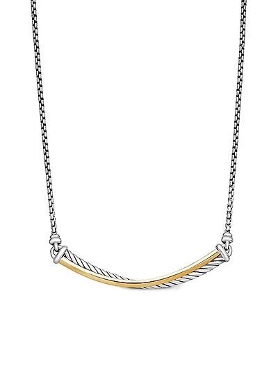 Crossover Bar Necklace in Sterling Silver with 18K Yellow Gold