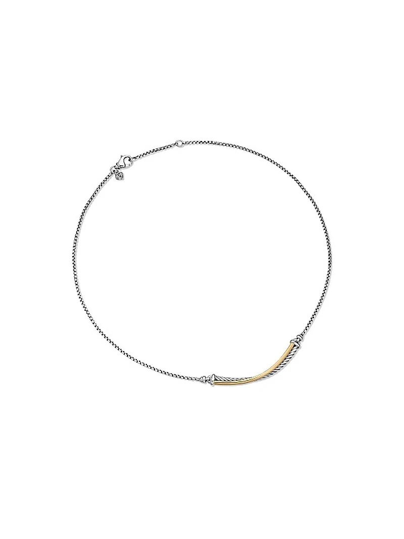 Crossover Bar Necklace in Sterling Silver with 18K Yellow Gold